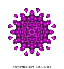Vektorillustration-Grafik von Rundschmuck in 3D auf weißem Hintergrund. Geometrisches Mandala Design. mit glänzender violetter Farbe.  geeignet für Logo, Symbol oder Symbol usw.