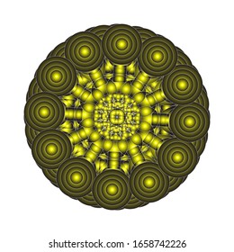 illustration vector graphic of Round ornament in 3D on white background. Abstract coloring hand drawn mandala vector design. in golden yellow. fit for logo, icon or symbol, etc