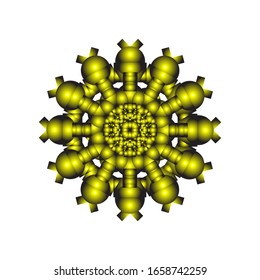 ilustración vectorial de ornamento redondo en 3D sobre fondo blanco. Diseño vector mandala dibujado a mano en color abstracto. en amarillo dorado. para el logotipo, icono o símbolo, etc