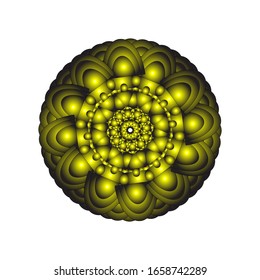 ilustración vectorial de ornamento redondo en 3D sobre fondo blanco. Diseño vector mandala dibujado a mano en color abstracto. en amarillo dorado. para el logotipo, icono o símbolo, etc