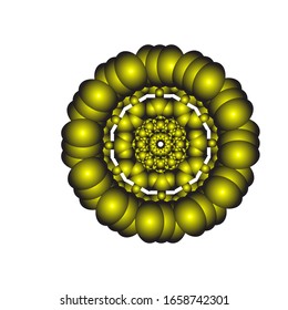 illustration vector graphic of Round ornament in 3D on white background. Abstract coloring hand drawn mandala vector design. in golden yellow. fit for logo, icon or symbol, etc