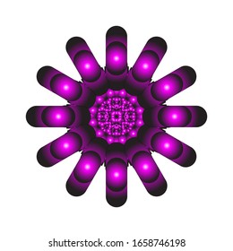 ilustración vectorial de ornamento redondo en 3D sobre fondo blanco. Diseño de Mandala geométrica. con un brillante color púrpura. para el logotipo, icono o símbolo, etc