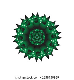 Vektorillustration-Grafik von Rundschmuck in 3D auf weißem Hintergrund. Geometrisches Mandala Design. mit glänzender grüner Farbe.  geeignet für Logo, Symbol oder Symbol usw.