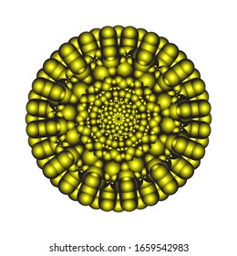 Vektorillustration-Grafik von Rundschmuck in 3D auf weißem Hintergrund. Geometrisches Mandala Design. in goldenem Gelb. geeignet für Logo, Symbol oder Symbol usw.