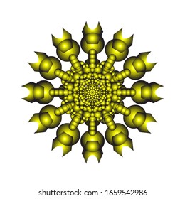 ilustración vectorial de ornamento redondo en 3D sobre fondo blanco. Diseño de Mandala geométrica. en amarillo dorado. para el logotipo, icono o símbolo, etc