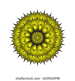 Vektorillustration-Grafik von Rundschmuck in 3D auf weißem Hintergrund. Geometrisches Mandala Design. in goldenem Gelb. geeignet für Logo, Symbol oder Symbol usw.