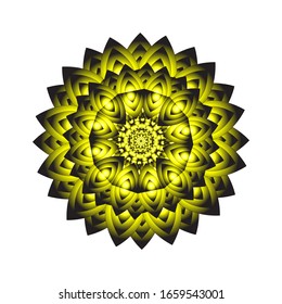 ilustración vectorial de ornamento redondo en 3D sobre fondo blanco. Diseño de Mandala geométrica. en amarillo dorado. para el logotipo, icono o símbolo, etc