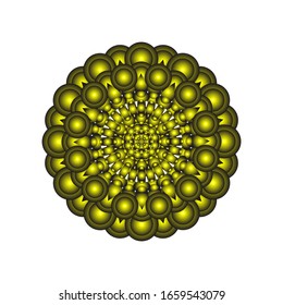 Vektorillustration-Grafik von Rundschmuck in 3D auf weißem Hintergrund. Geometrisches Mandala Design. in goldenem Gelb. geeignet für Logo, Symbol oder Symbol usw.