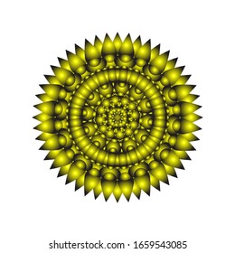 illustration vector graphic of Round ornament in 3D on white background. Geometric Mandala Design. in golden yellow. fit for logo, icon or symbol, etc