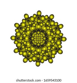 Vektorillustration-Grafik von Rundschmuck in 3D auf weißem Hintergrund. Geometrisches Mandala Design. in goldenem Gelb. geeignet für Logo, Symbol oder Symbol usw.