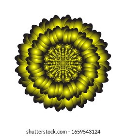 ilustración vectorial de ornamento redondo en 3D sobre fondo blanco. Diseño de Mandala geométrica. en amarillo dorado. para el logotipo, icono o símbolo, etc