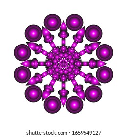 ilustración vectorial de ornamento redondo en 3D sobre fondo blanco. Diseño de Mandala geométrica. con un brillante color púrpura. para el logotipo, icono o símbolo, etc