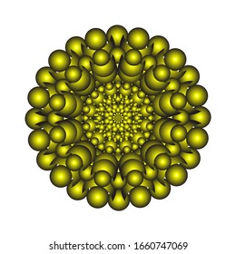 ilustración vectorial de ornamento redondo en 3D sobre fondo blanco. Patrón geométrico circular ornamental. en amarillo dorado. para el logotipo, icono o símbolo, etc