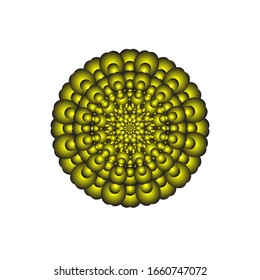 illustration vector graphic of Round ornament in 3D on white background. Ornamental round geometric pattern. in golden yellow.  fit for logo, icon or symbol, etc