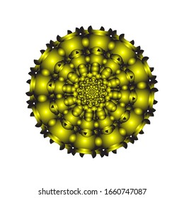 illustration vector graphic of Round ornament in 3D on white background. Ornamental round geometric pattern. in golden yellow.  fit for logo, icon or symbol, etc