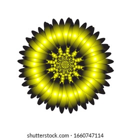 ilustración vectorial de ornamento redondo en 3D sobre fondo blanco. Patrón geométrico circular ornamental. en amarillo dorado. para el logotipo, icono o símbolo, etc