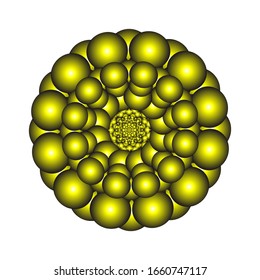 illustration vector graphic of Round ornament in 3D on white background. Ornamental round geometric pattern. in golden yellow.  fit for logo, icon or symbol, etc