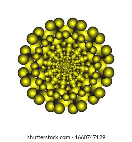 illustration vector graphic of Round ornament in 3D on white background. Ornamental round geometric pattern. in golden yellow.  fit for logo, icon or symbol, etc