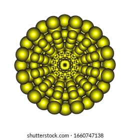 illustration vector graphic of Round ornament in 3D on white background. Ornamental round geometric pattern. in golden yellow.  fit for logo, icon or symbol, etc