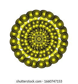 illustration vector graphic of Round ornament in 3D on white background. Ornamental round geometric pattern. in golden yellow.  fit for logo, icon or symbol, etc