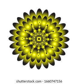 illustration vector graphic of Round ornament in 3D on white background. Ornamental round geometric pattern. in golden yellow.  fit for logo, icon or symbol, etc