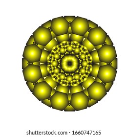 illustration vector graphic of Round ornament in 3D on white background. Ornamental round geometric pattern. in golden yellow.  fit for logo, icon or symbol, etc