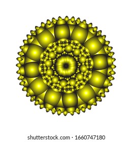 illustration vector graphic of Round ornament in 3D on white background. Ornamental round geometric pattern. in golden yellow.  fit for logo, icon or symbol, etc