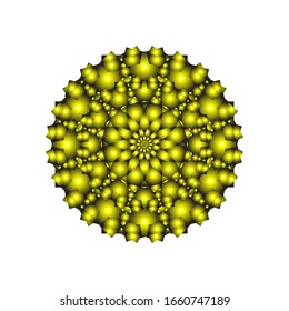 illustration vector graphic of Round ornament in 3D on white background. Ornamental round geometric pattern. in golden yellow.  fit for logo, icon or symbol, etc