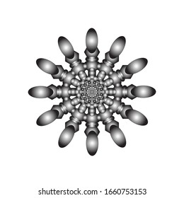 ilustración vectorial de ornamento redondo en 3D sobre fondo blanco. Diseño de Mandala geométrica. con un brillante color plateado. para el logotipo, icono o símbolo, etc