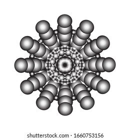 ilustración vectorial de ornamento redondo en 3D sobre fondo blanco. Diseño de Mandala geométrica. con un brillante color plateado. para el logotipo, icono o símbolo, etc