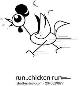 ilustración vectorial de pollo en ejecución, perfecto para libro de ilustraciones para niños, cómic, etc.