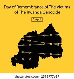 illustration vector graphic of rwanda map silhouette on barbed wire, perfect for international day, remembrance, the victims, the rwanda genocide, celebrate, greeting card, etc.