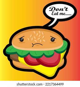 Illustration, Vektorgrafik eines traurigen Burgers mit Text