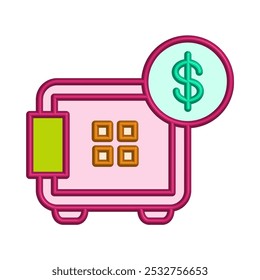 Ilustración Vector gráfico de icono de caja fuerte. Apto para la banca, banco, negocio, depósito, seguridad, dinero, seguridad, etc.