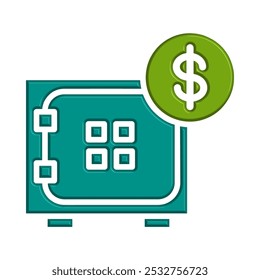 Gráfico de vetor de ilustração do ícone de caixa segura. Adequado para bancos, bancos, negócios, depósitos, segurança, dinheiro, segurança etc.