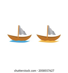 Illustration vector graphic of sailboat cartoon in the sea and in the sand. Suitable for logo, symbol, reference, fishing fish,  etc.