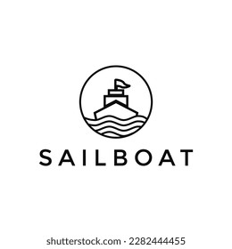 illustration vector graphic sailboat logo design minimalist with circle and waves beach