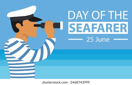 illustration vector graphic of a sailor using binoculars in the middle of the sea, perfect for international day, day of the seafarer, celebrate, greeting card, etc.