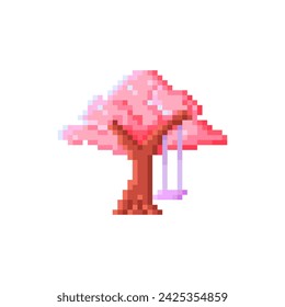 Illustration vector graphic of sakura tree in pixel art style