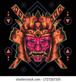 Illustration Vector Graphic of Samurai Hannya Mask. Perfect for T-Shirt, Apparel, Merchandise, Band, etc