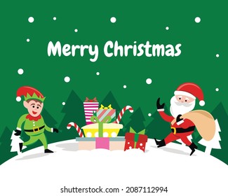 illustration vector graphic of Santa Claus and Fairy are preparing Christmas gifts, perfect for religion, christmas, holiday, greeting card, etc.

