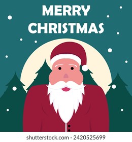 ilustración vectorial de Santa Claus en Nochebuena, mostrando la luna llena, perfecta para el día internacional, feliz navidad, celebración, tarjeta de saludo, etc.
