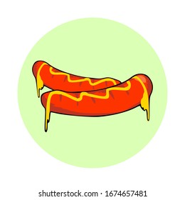 Illustration vector graphic of sausage with mayonnaise topping in cartoon color