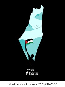 illustration vector graphic of save palestine,map and flag,suitable for banner,poster,campaign,etc.