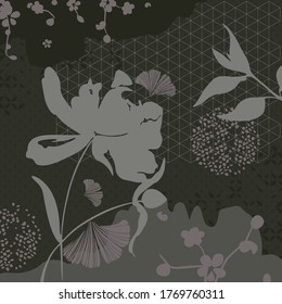 Ilustración vectorial gráfico de diseño de bufanda con ceniza floral abstracta gris, Perfecto para el diseño de bufanda cuadrada