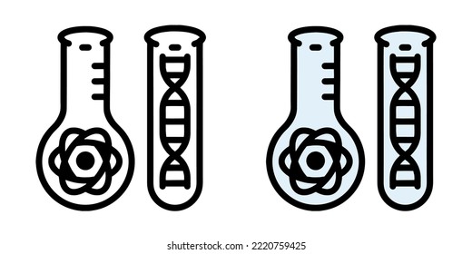 Ilustración Vector Gráfico de la prueba de ciencia, experimento de tubo, icono de adn. Caricatura en color y negro Gambar