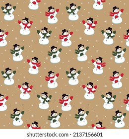 Illustration vector graphic of seamless cute snowman on like brown craft paper, perfect of Christmas product like wrapping, etc.