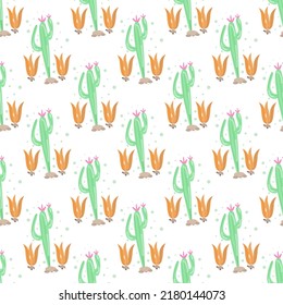 	
Illustration vector graphic seamless pattern adorable green cactus with pink flowers. Premium ornamental decorative vector . Print on  textile, good for  wallpaper and background. Free vector
