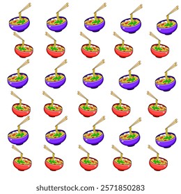 illustration vector graphic of seamless pattern bowl of noodles with chopsticks