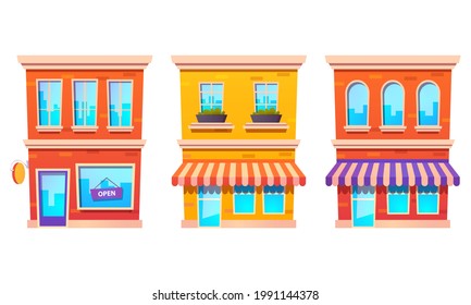 Illustration vector graphic of  set of detailed city shop buildings.